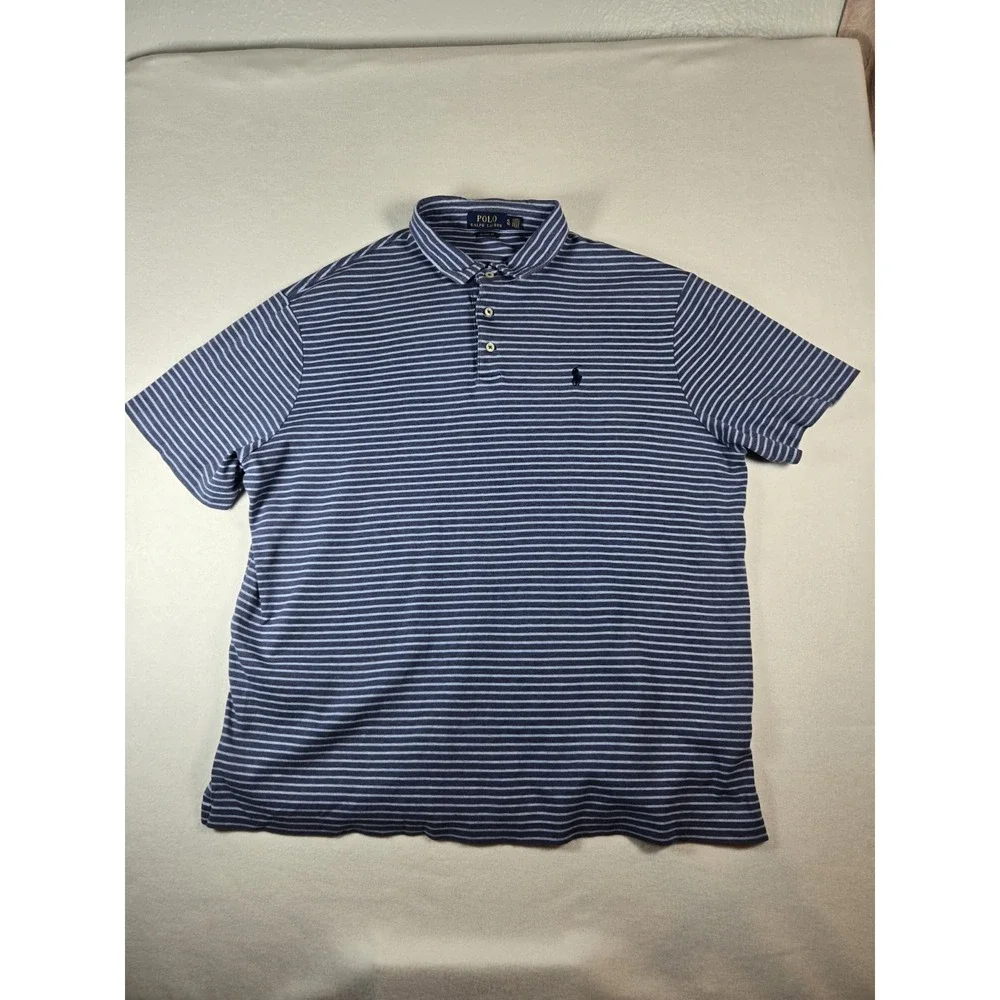 Polo Ralph Lauren Men's Blue Striped Short Sleeve Polo Shirt Size XL Emb Pony